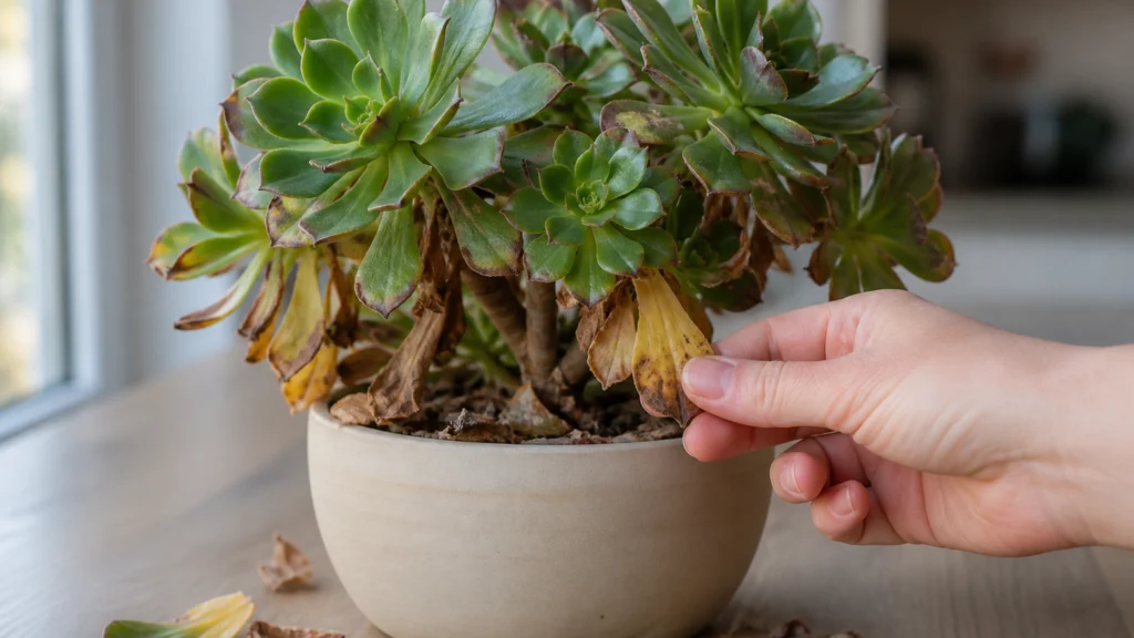Illustration éditoriale pour l’article « Aeonium problème : identifiez et sauvez votre plante »