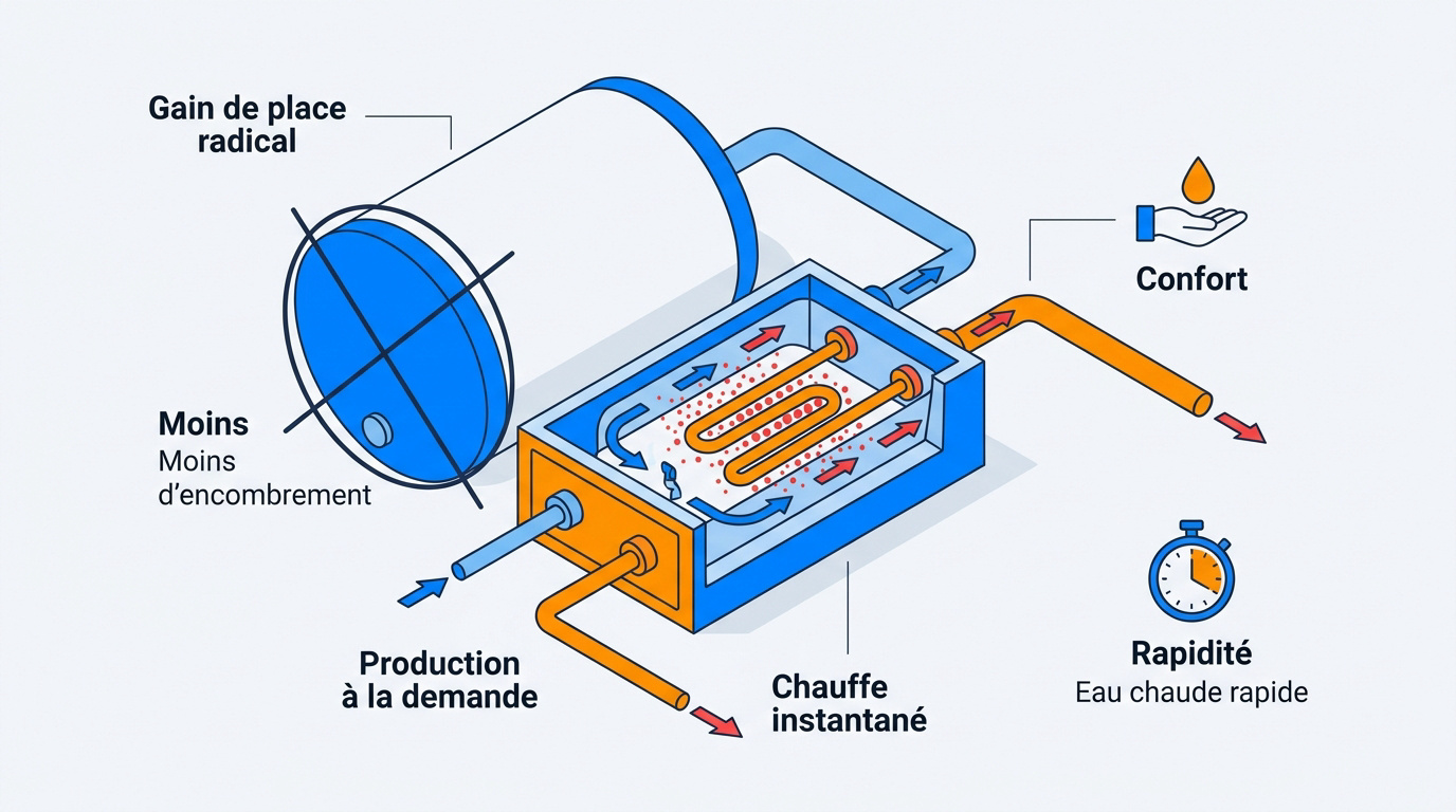 Chauffe-eau instantané compact installé dans un petit espace