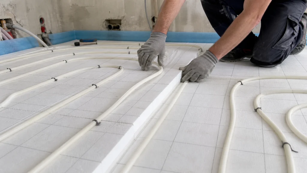 Illustration éditoriale pour l’article « Polystyrène pour plancher chauffant : bien isoler votre sol »