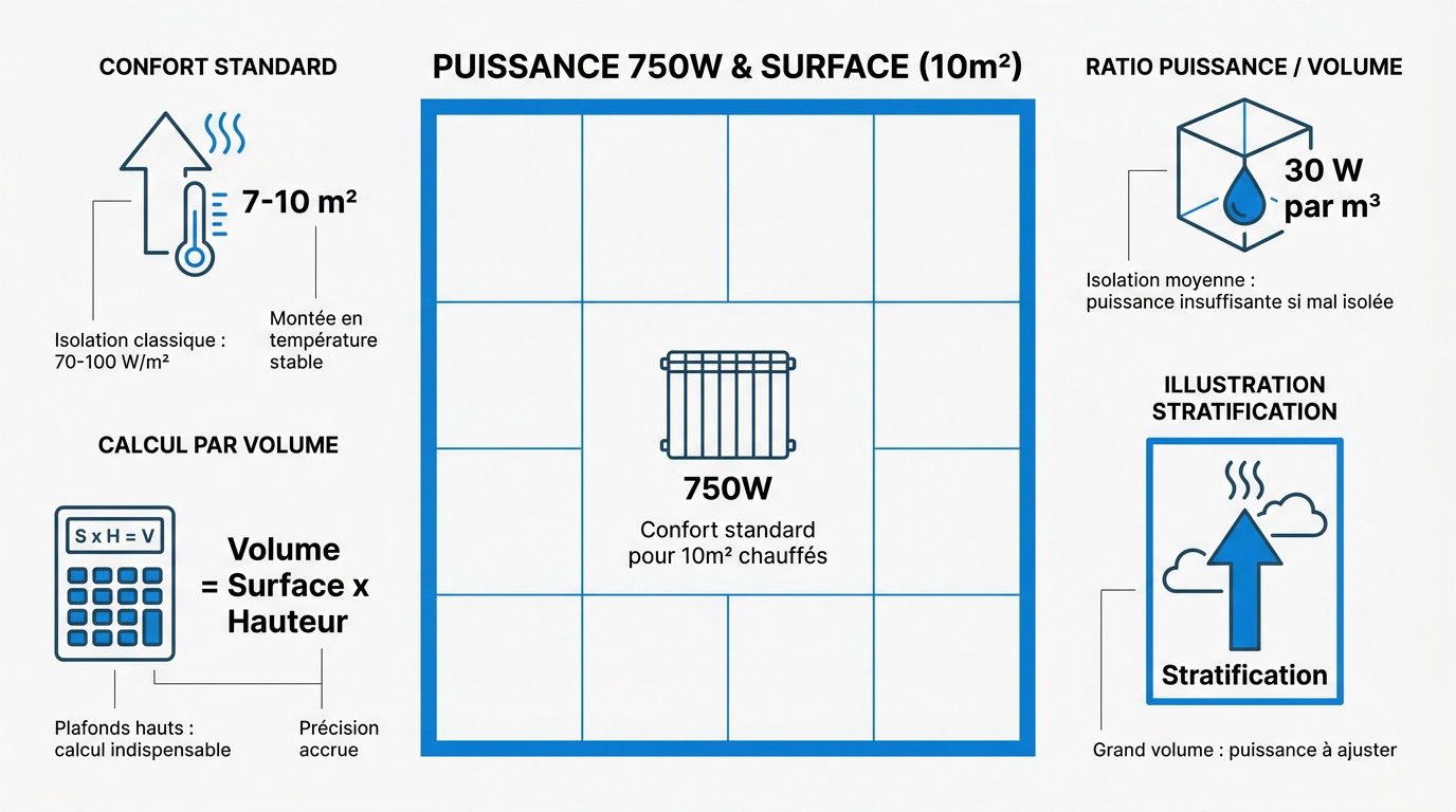 Radiateur électrique de 750W installé dans une chambre de 10 mètres carrés pour un confort optimal