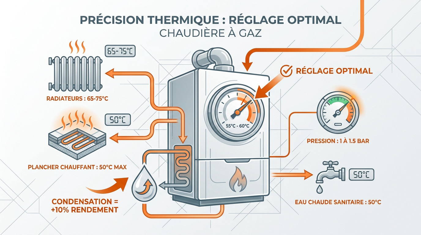 Réglage précis de la température sur une interface de chaudière à gaz moderne